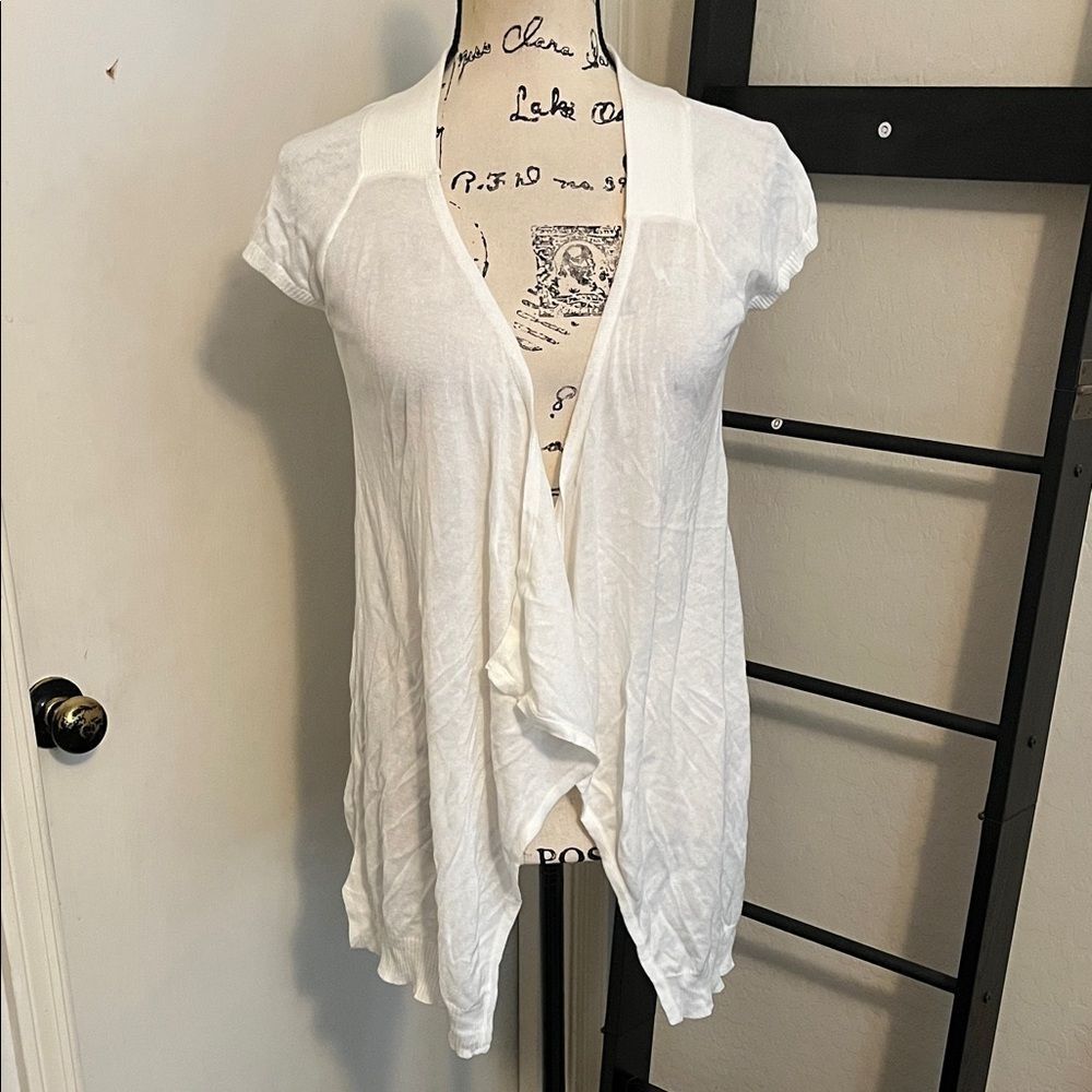 Y2K Bebe White Tencel Blend Open-Front Lightweight Semi Sheer Cardigan Boho